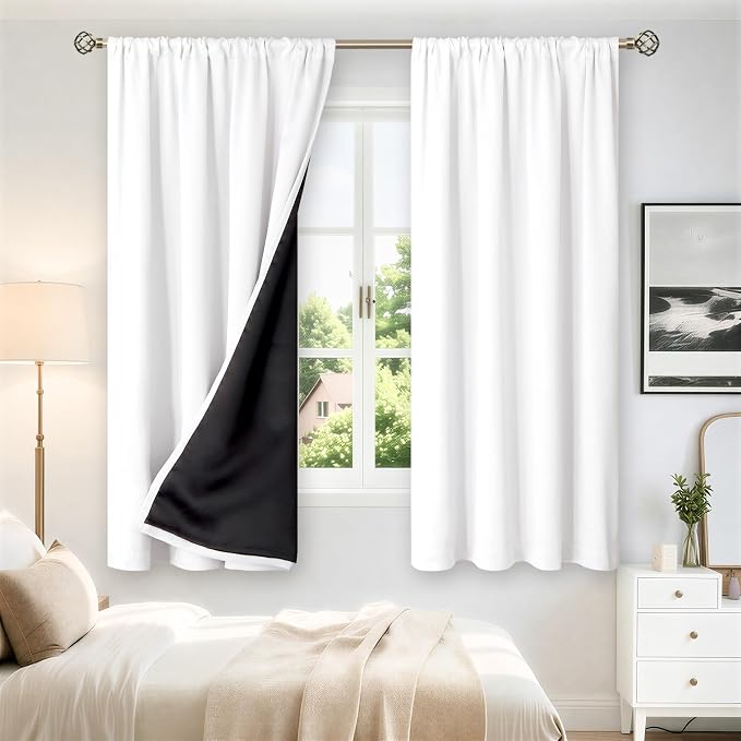 BGment White Blackout Curtains for Bedroom 63 Inch Long 2 Panels | Thermal - Image 2