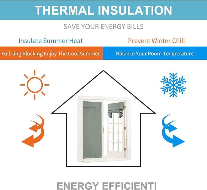 RYB HOME Blackout French Door Curtain, No Drill, W26 x L69, Sage Green | Self - Image 6