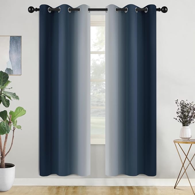 COSVIYA Grommet Room Darkening Ombre Navy Blue Curtains W42xL72 inch | Navy and by COSVIYA