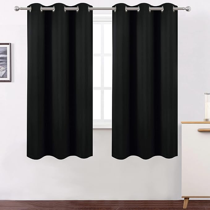Black Thermal Blackout Curtains/40 x 72 Inch/Set of 2 Panels Room Darkening - Image 2