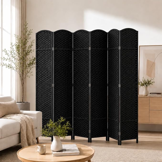 6 Panel Woven Room Divider, Freestanding Decorative Room Partition by Jostyle