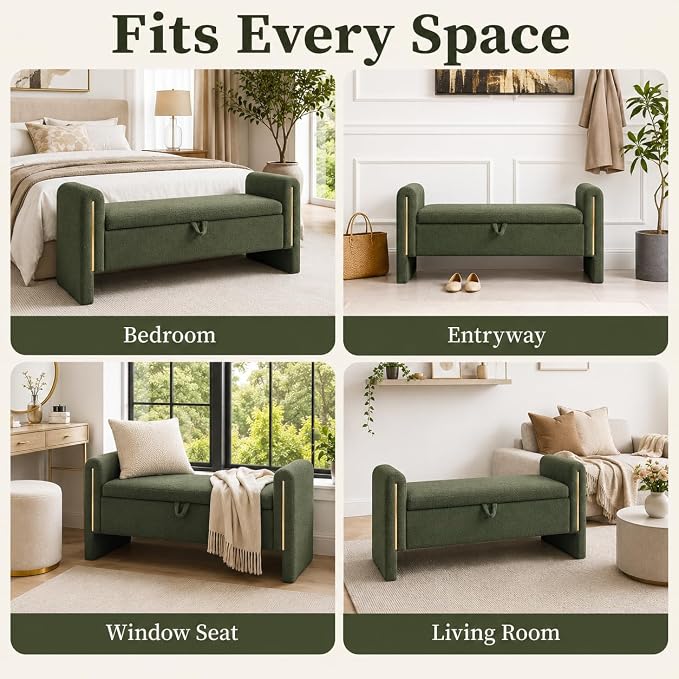 Modern 52" Storage Ottoman Bench, Upholstered End of Bed Storage Bench - Image 9