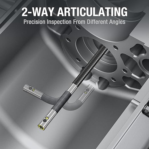 Articulating Borescope with Dual Lens Endoscope, Teslong 5-inch IPS Automotive Inspection Camera with Two-Way Articulation Tip, 6+1 LED Lights, Mechanics Fiber Optic Scope-Dia. 0.25 inch & L 5.0 feet