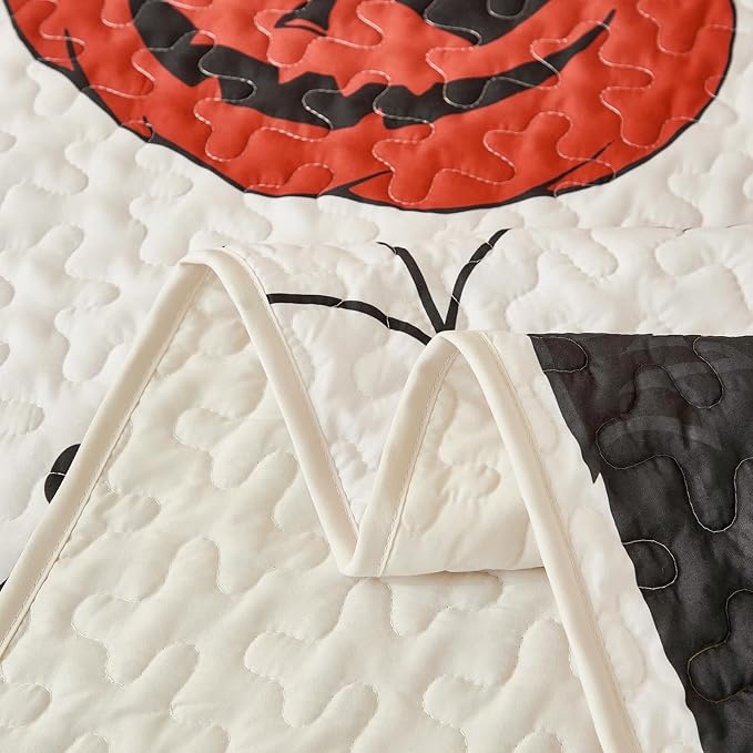 WONGS BEDDING Halloween King Quilt Set, Ghost Pumpkin Bedspread, Breathable - Image 6