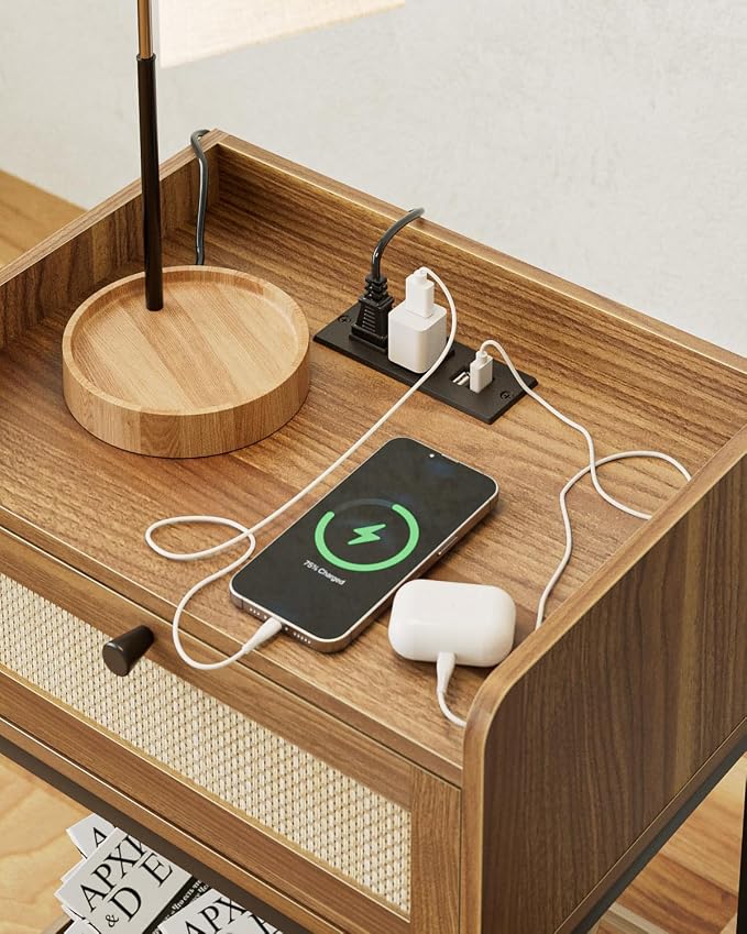 Nightstand with Charging Station, 3-Tier Bedside Table - Image 6