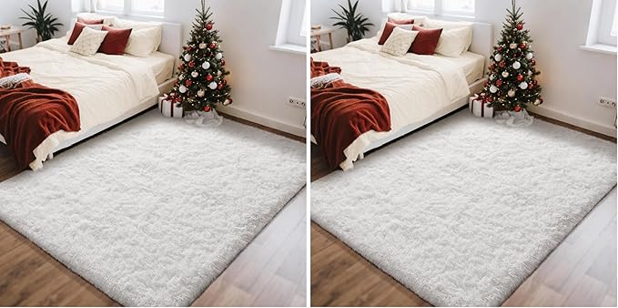 Ophanie White Rugs for Bedroom Fluffy, 4x6 Nursery Soft Fuzzy Shag Plush Shaggy by Ophanie