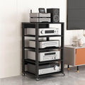 Dernoing 5 Tier Audio Rack Tower, CD Record Player Stereo Receiver AV Equipment Cabinet Display Rack, Weight Capacity 661 lbs, with Adjustable Wooden Shelves for Home (5 Tier Black)