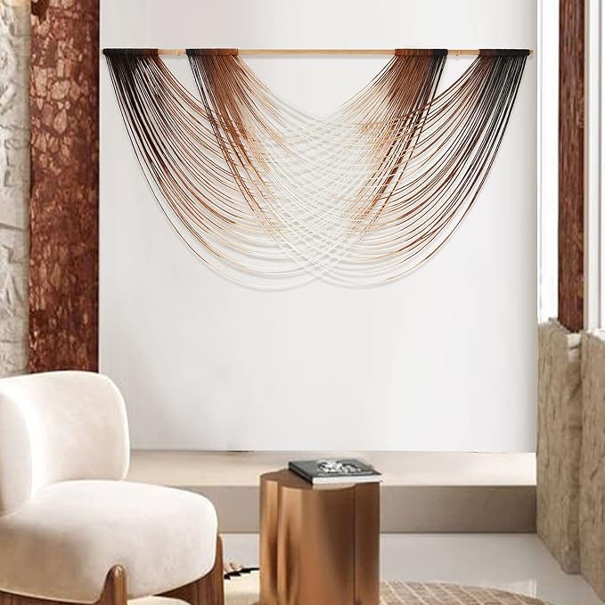 Macrame Wall Hanging Brown Dip Dyed Boho Fiber Art Decor 57"W*35"L | Warm Brown - Image 3