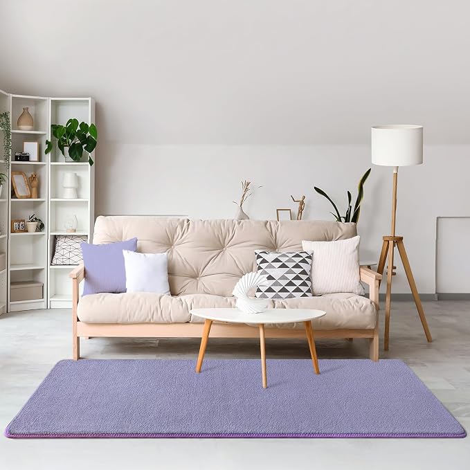 Modern Soft Hallway Runner Rug, 2x6 Feet Purple Washable Runner Rug | Fluffy - Image 7