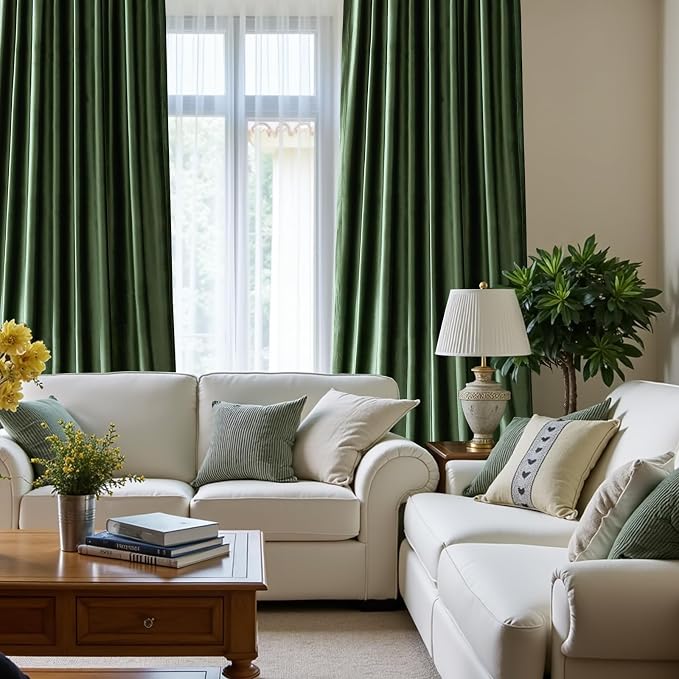 PRIMROSE Emerald Olive Green Velvet Curtains 108 inch Long - Image 5