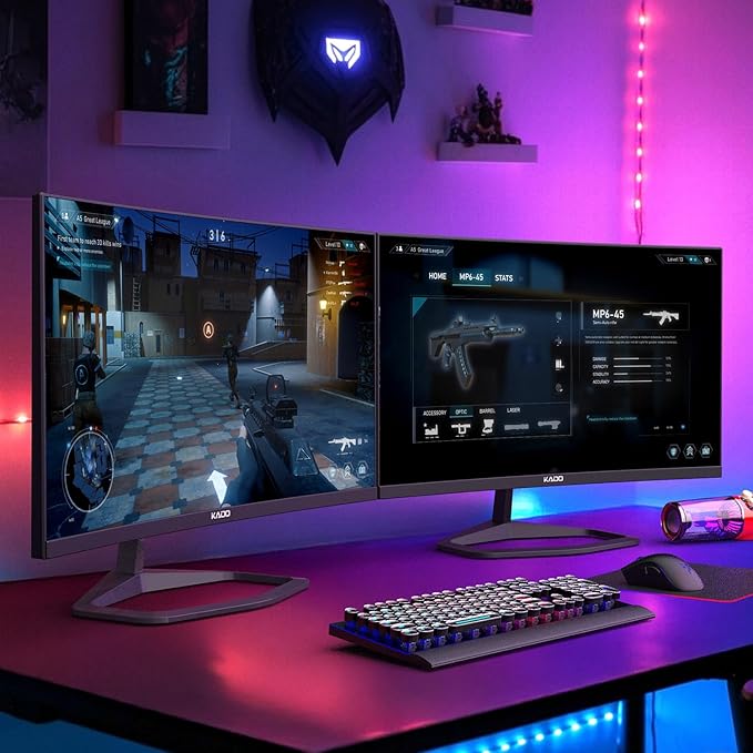 Kado 25" Class Dual Gaming Monitor Setup - 2-Pack 24.5" Curved 1500R 240Hz 1ms 1920x1080 Computer Monitor, Parallel Gaming AMD FreeSync Premium Panoramic, VESA Mount HDMI DisplayPort Built-in Speakers