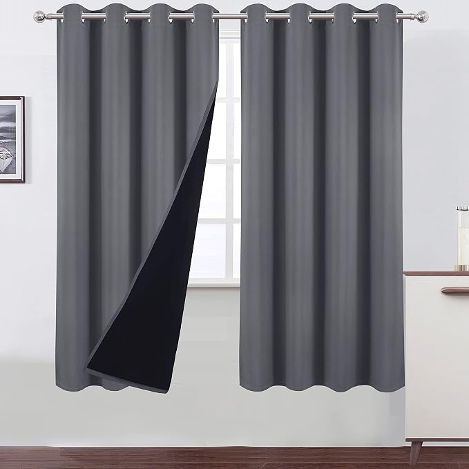 100% Blackout Curtains 52 x 72 Inch/Grey Curtains 2 Panels by Lemomo