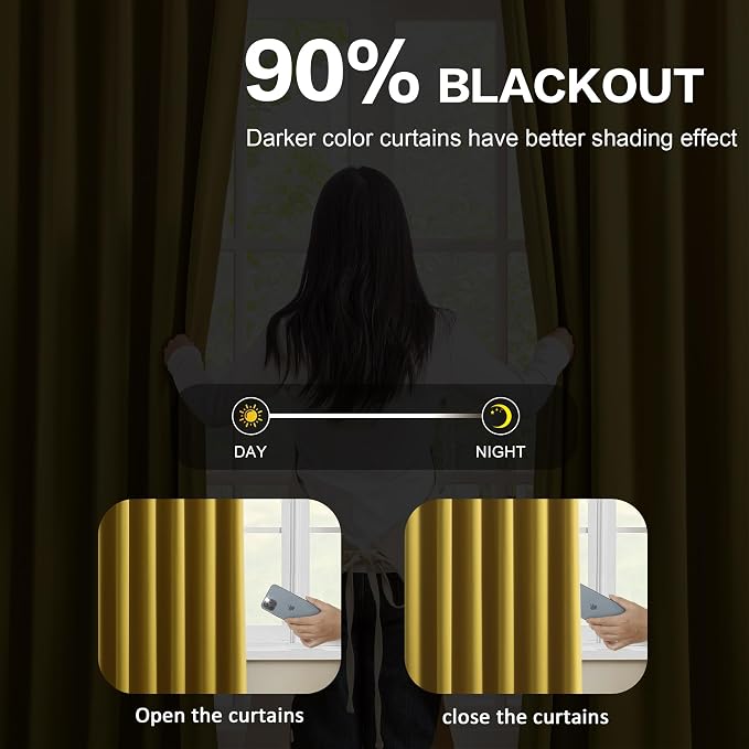 Yellow Pinch Pleated Curtains 108 Inch Length 2 Panels Set Noise Cancelling - Image 3