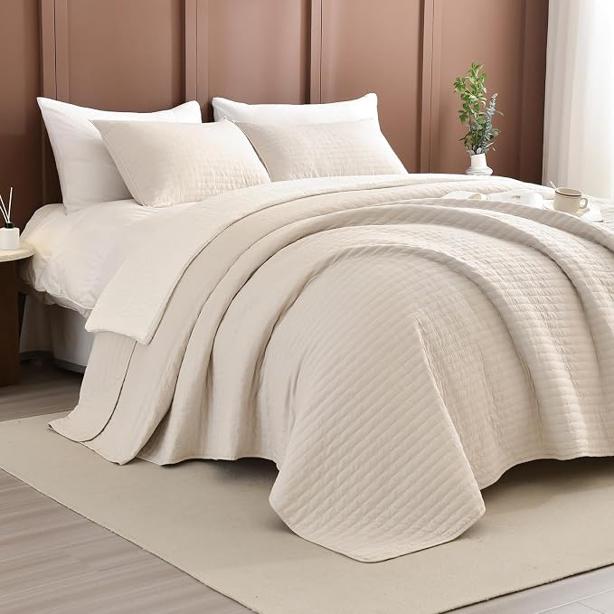 Lady Ann Wheat Cal King Bedspreads Set, 3 Piece King Size Quilt Set by LadyAnn