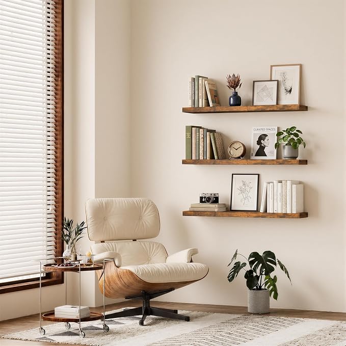 BAYKA Rustic Brown Floating Shelves 47.2in, Wall Mount Wood Shelf | Easy Install - Image 4