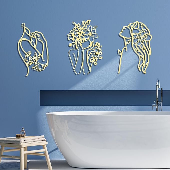 Photect 3 Pcs Metal Wall Art Decor Minimalist Abstract Woman Wall Art Metal - Image 6