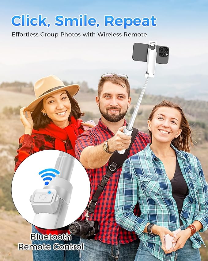 Kinwald 3-in-1 Phone Tripod with LED Lights & Remote, Extendable Selfie Stick Tripod Stand, Compact Portable with Bluetooth Remote for iPhone/Android Vlogging & Photography (White)