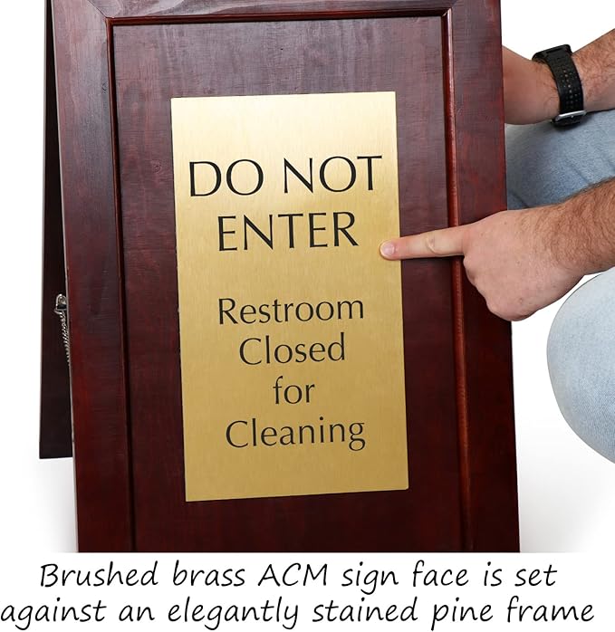SmartSign (2-Pack) Premium "Do Not Enter Restroom Closed for Cleaning" Wooden A-Frame Standing Floor Sign, 2-Sided, 24" x 15", Hardwood Pine Frame, 120 mil Brass ACM Sign Panel, USA-Made