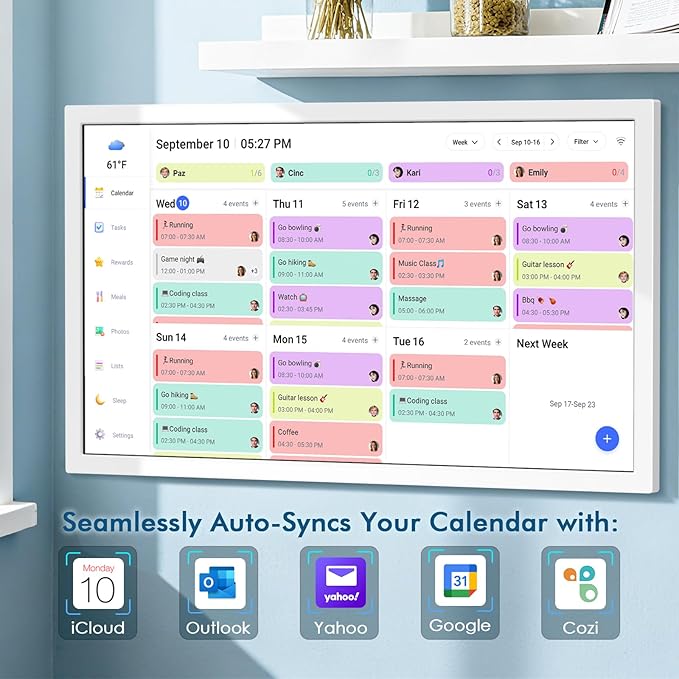 27 Inch Smart Digital Calendar Max, Wall Mountable Electronic Family Planner with Touchscreen, 1920 * 1080 IPS Display for Home & Office, Chore Chart & Event Sync White Gifts for Women