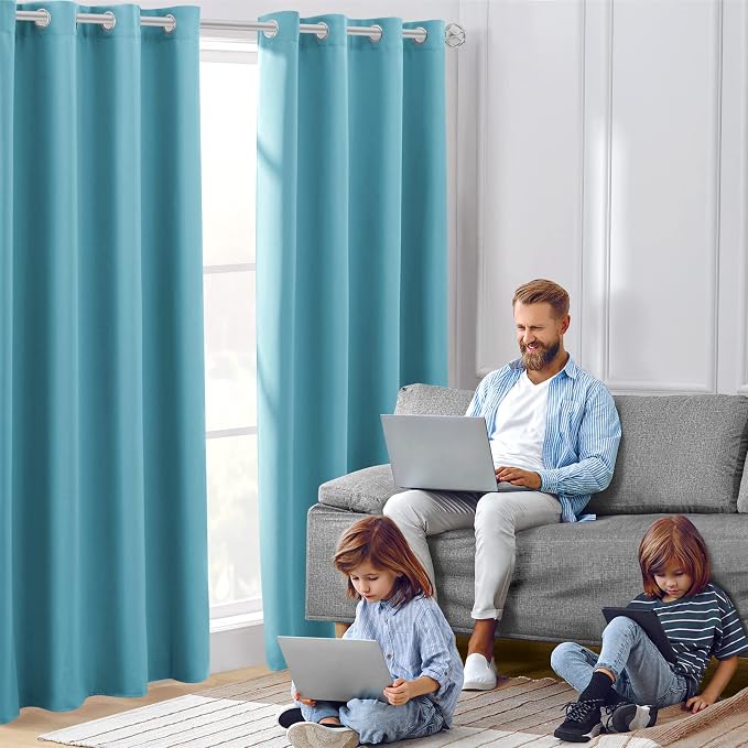 HOMEIDEAS Blue Blackout Curtains 52 X 96 Inch Bedroom Curtains 2 Panels Room - Image 2