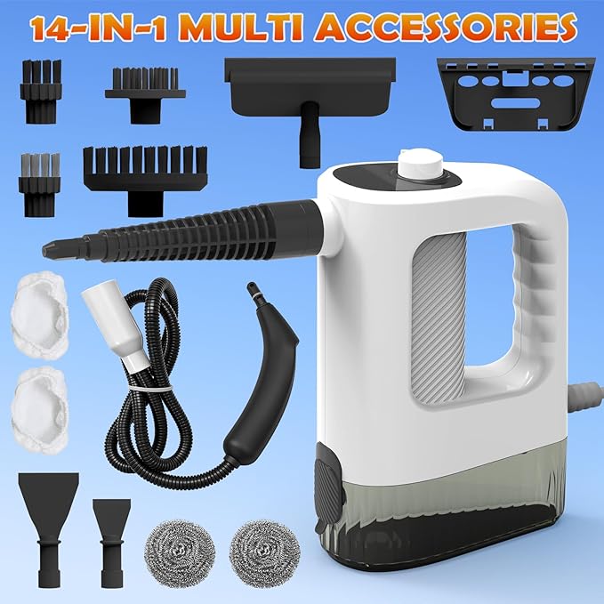 Steam Cleaner, 3-Level Adjustable Handheld Steam Cleaner, 15s Heat-Up, 400ML Large Capacity Steamer Cleaning with 14 pcs Accessories, Portable Steam Cleaner for Home for Dirt, Grease, Tile,Floor, Car