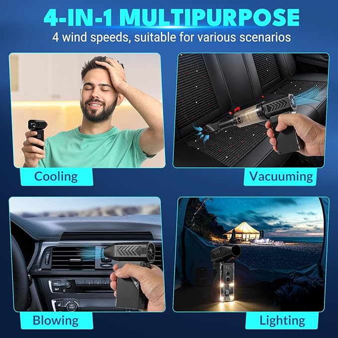 Newdehanm Violent Turbo Fan，Mini Electric Compressed Air Duster & Vacuum Cleaner,130000RPM Portable Rechargeable Cordless Handheld Air Blower with LED Light for PC, Outdoor, House, Car,8000mAh