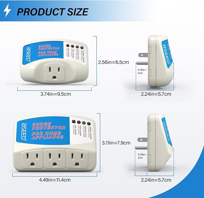 BSEED Voltage Protector, Single Outlet Surge Protector for Valuable Home Appliance Multi-Function Plug with Protection Wall Mount Power Suppressor for TV/PC/Refrigerator, 15A,125V, 1875W, 4 Pack