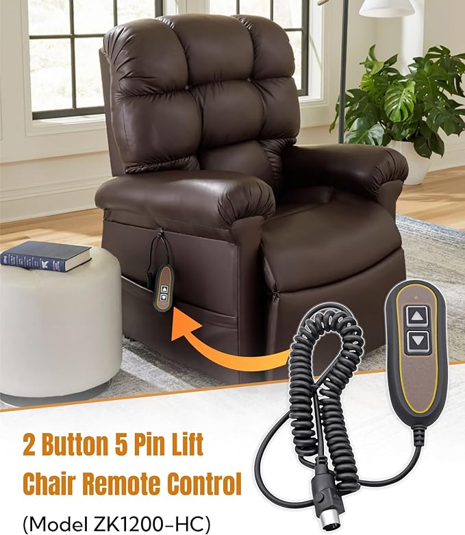 AWTURBO 2 Button 5 Pin Remote Replace Model ZK1200-HC Power Recliner Lift Chair Hand Control Replacement with USB and Backlight