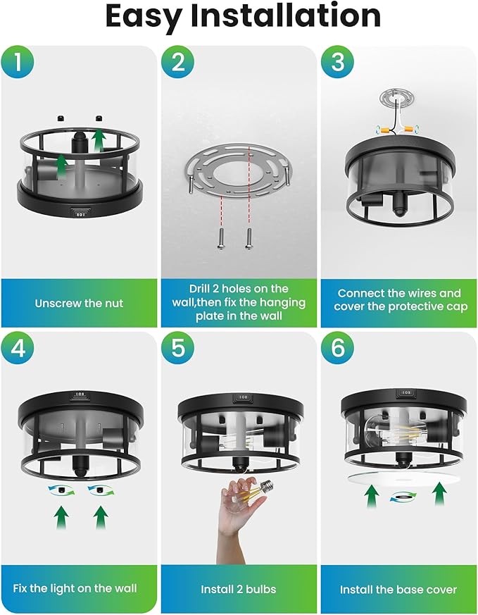 2Pack Outdoor Ceiling Light with Motion Sensor 9.3in - Porch Lights Outdoor, E26 Base, Flush Mount, 360° Detection, 3 Modes (Auto/Dusk to Dawn/Always-on), Farmhouse Ceiling Light for Porch, Entryway