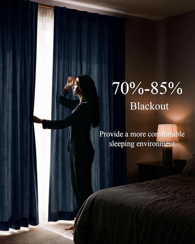 Navy Blue Blackout Thermal Insulated Curtains 96 inches, 2 Panels | Heavy Thick - Image 4