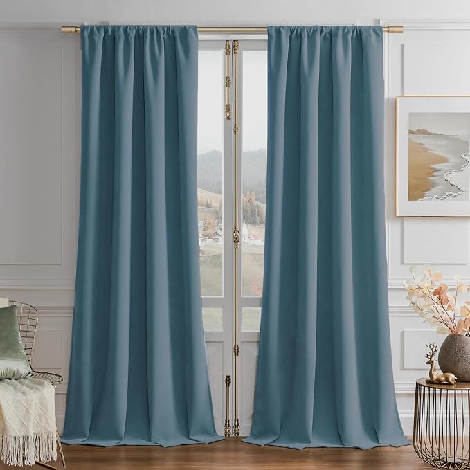 Joydeco Velvet Blackout Curtains Black Out Curtain 90 Inch Drapes | by JOYDECO