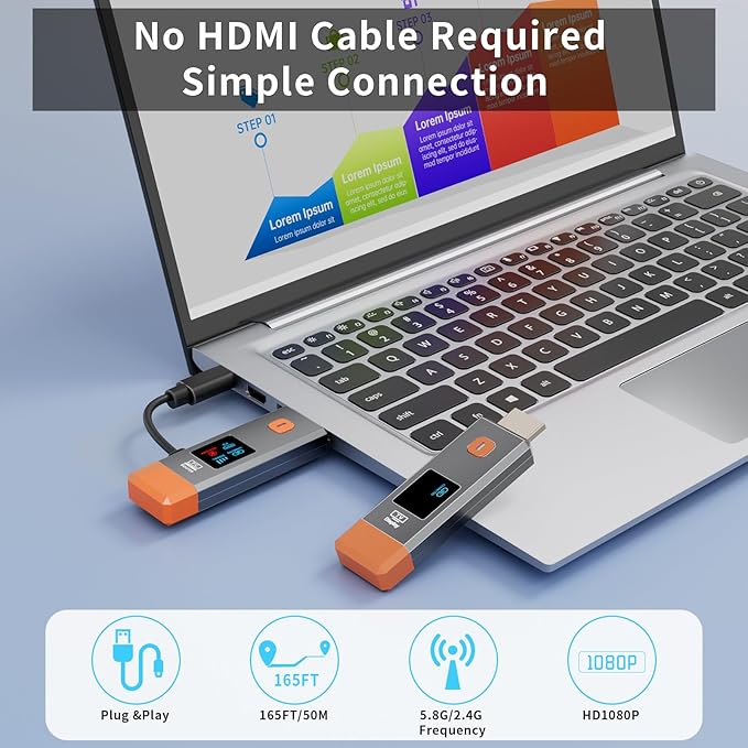 Wireless HDMI Transmitter and Receiver 328ft/100m Extender 4K Decode Input 1080P Output Plug&Play Portable 2.4G/5.8G for Video and Audio to Monitor from PC/Projector/TV Box,with LED Display