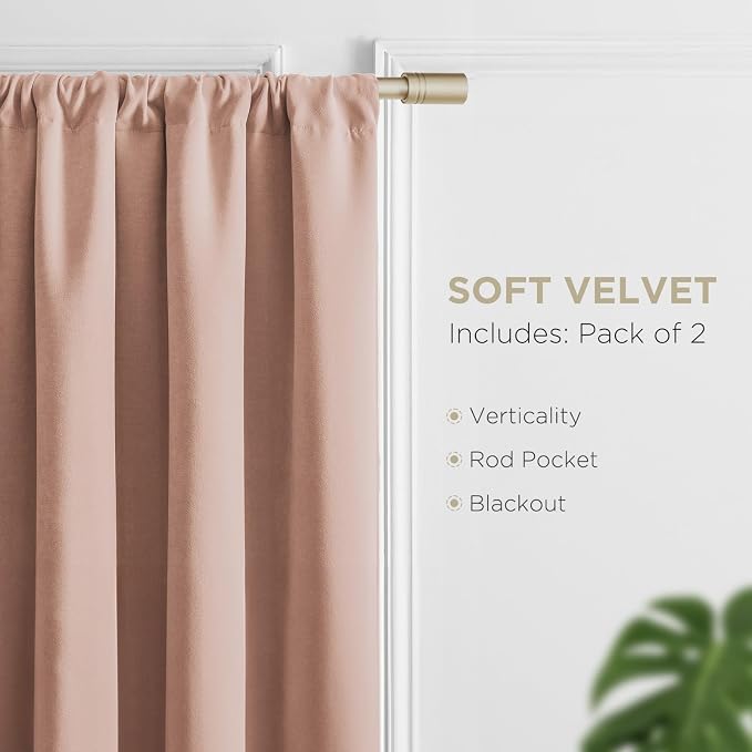 Joydeco Velvet Blackout Curtains Black Out Curtain 72 Inch Drapes | - Image 3