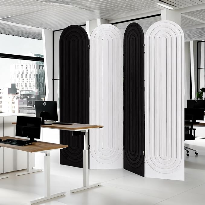 Wood Room Divider and Folding Privacy Screen 4 Panel White Black | Arched Room - Image 8