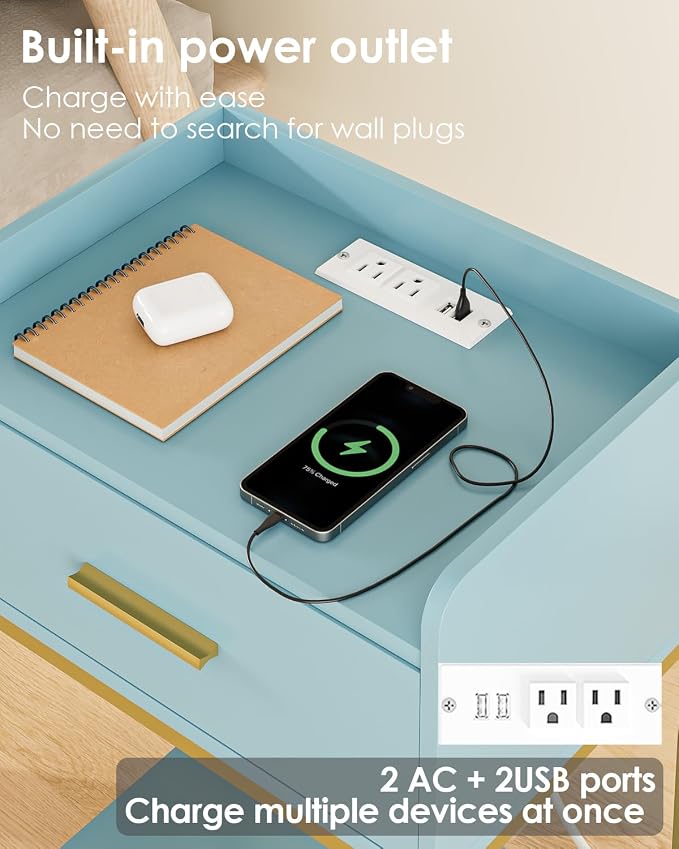 Nightstand with Charging Station, 3-Tier Modern Bedside Table Night Stand with - Image 3