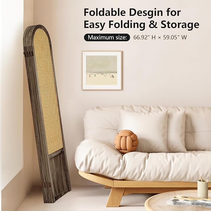 Rattan Room Divider, 4 Panel Folding Room Screen Divider, Foldable Room - Image 6