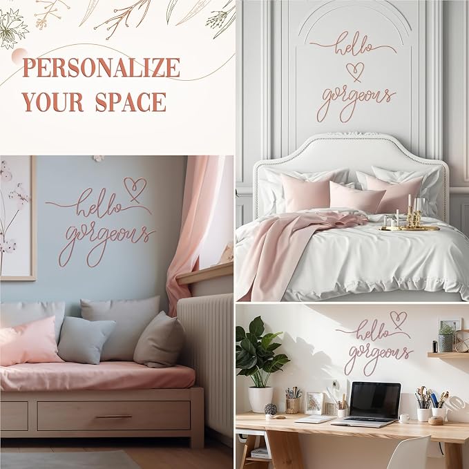 Metal Hello Gorgeous Wall Art Minimalist Wall Decor, Rose Gold, Classic | - Image 3