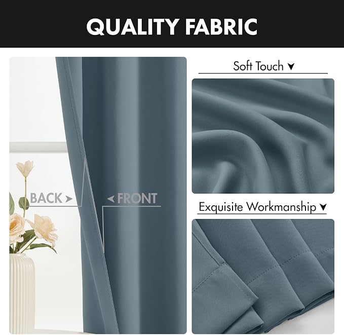 MIULEE Set of 4 Grey Blue 45 Inch Short Blackout Kitchen Window Curtains | - Image 8