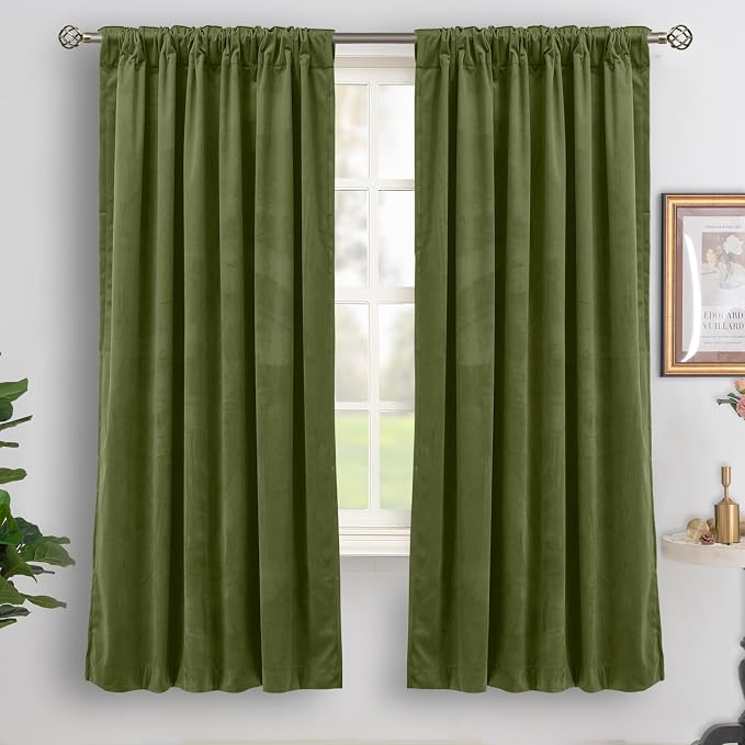 BGment Sage Green Velvet Blackout Curtains 72 Inches Long - Image 2