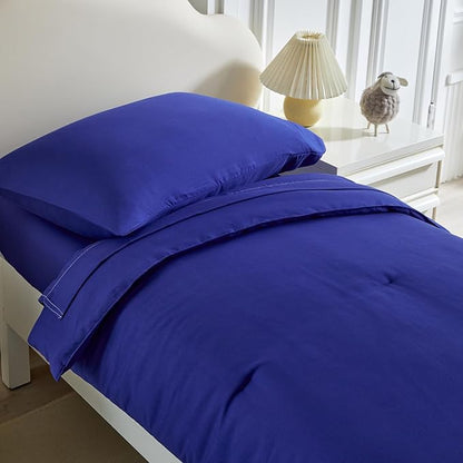 Toddler Bedding Set - 5 Piece Soft and Breathable Toddler Bed Set for Boys and Girls, Includes Quilted Comforter, Fitted Sheet, Flat Top Sheet, Standard Pillowcase and Toddler Pillowcase, Navy