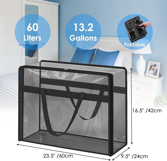 Blanket Storage Bags 4 Pack 60L Clothes Comforter Bedding Container Black | - Image 2