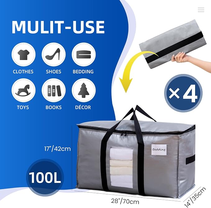 TAILI 4 Pack Silver Extra Large Moving Bags, Storage Bag - Image 2