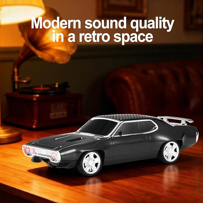 Retro Car Bluetooth Speaker with HD Stereo Sound, TWS Pairing, LED Party Lights, Built-in Microphone, Portable Wireless American Vintage-Style Bluetooth Speaker for Home, Office & Outdoor (Black)