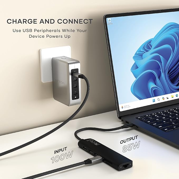 Satechi 7 in 1 USB C Hub Multiport Adapter with Ethernet, HDMI 4K@60Hz, 100W PD Charging, 2X USB-A Data Ports, Micro/SD Card Readers for MacBook Air/Pro M5/M4, iPad, Windows - Black