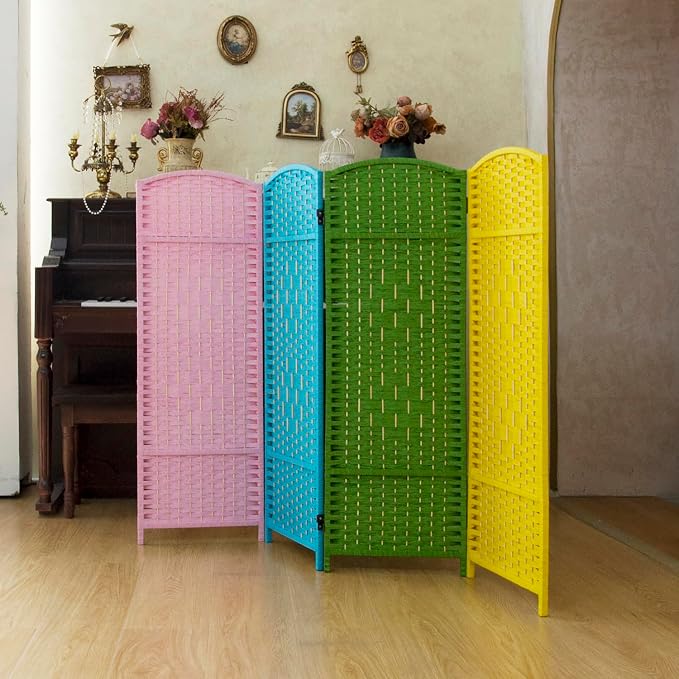 Compact 4 Panel Short Room Divider, 47.2 Inch Tall Double-Sided Rattan Folding - Image 3