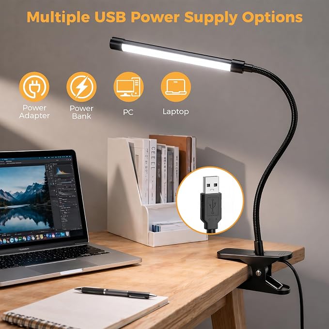 Clip on Reading Light for Books in Bed: Adjustable Dimmable Gooseneck Eye - Image 5