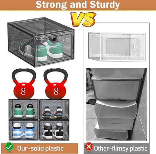 10 Pack Thicken Shoe Organizer Stackable,Upgraded Sturdy Shoe Storage Box with Magnetic Door,Shoe Containers For Sneaker Display,Hat Organizer,Black…