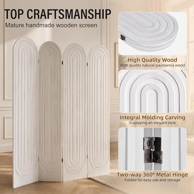 Wood Room Divider Panel, Folding Privacy Screen 4 Panel, Separators Divider - Image 6