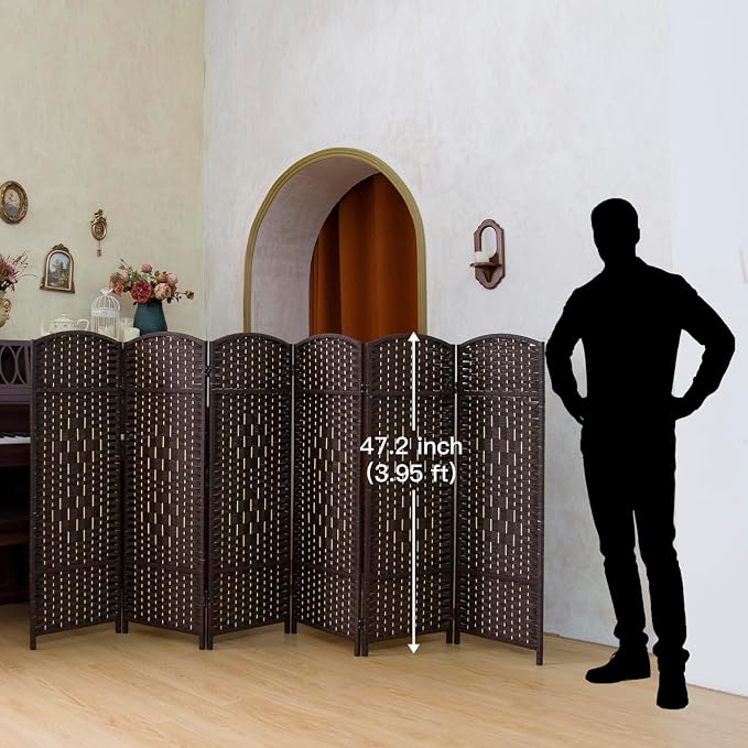 Compact 6 Panel Short Room Divider, 47.2 Inch Tall Double-Sided Rattan Folding - Image 2