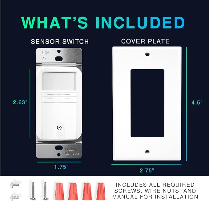 EverElectrix 2 Pack Motion Sensor Light Switch, Neutral Wire Required, Single Pole Only (Not 3-Way), Indoor in-Wall Occupancy Sensor with Wall Plate, Adjustable Timer, Title 24, UL Certified, White
